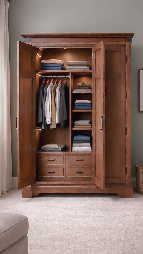 Made to measure oak wardrobe with hanging space and drawers