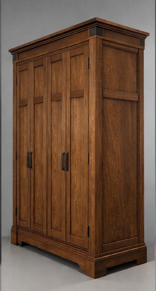 Bespoke freestanding oak wardrobe with traditional joinery detailing