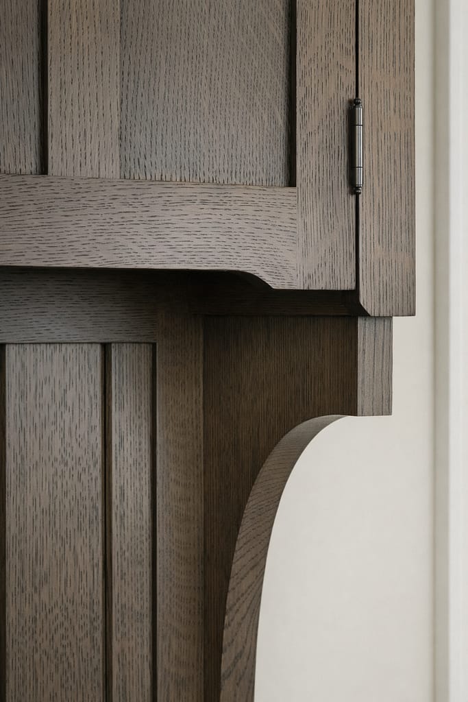 Base detail of bespoke oak cabinet showing carved bottom