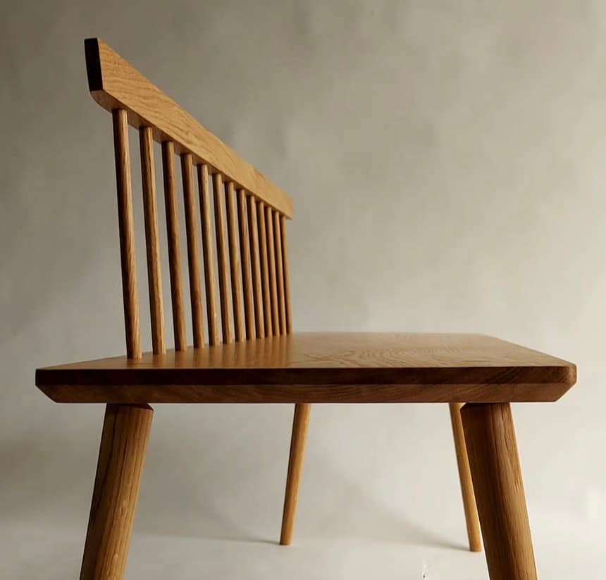 Bespoke oak bench showing seat details