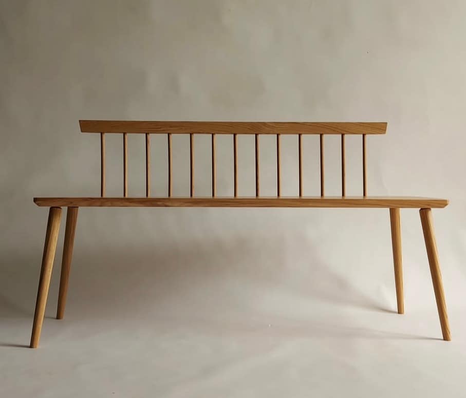 Bespoke oak bench from the front showing proportions