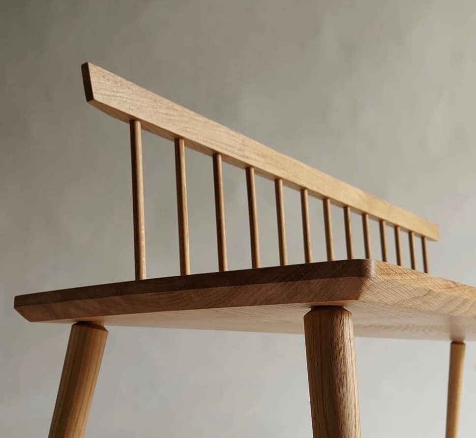 Bespoke oak bench with turned spindles